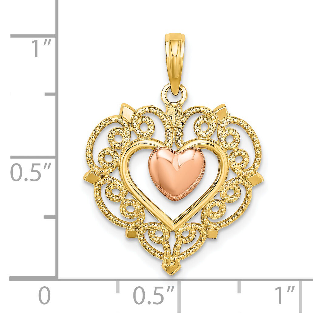 14k Yellow and Rose Gold Heart w/ Lace Trim Charm-K9233