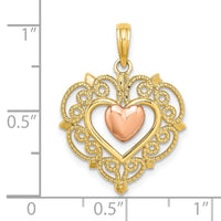 14k Yellow and Rose Gold Heart w/ Lace Trim Charm-K9233