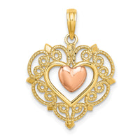 14k Yellow and Rose Gold Heart w/ Lace Trim Charm-K9233
