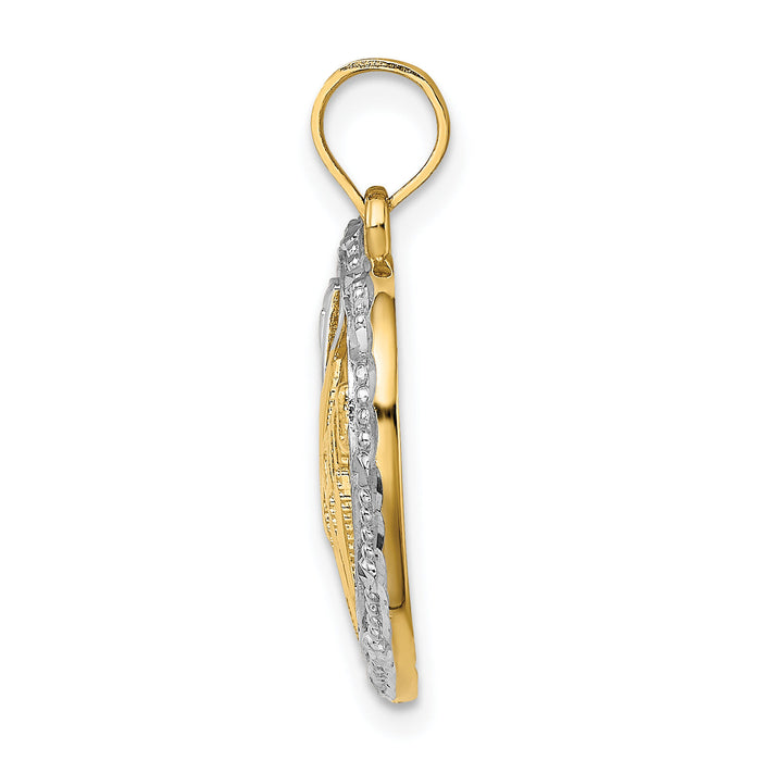14k w/ Rhodium Textured #1 MOM In Heart Charm-K9234