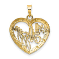 14k w/ Rhodium Textured #1 MOM In Heart Charm-K9234