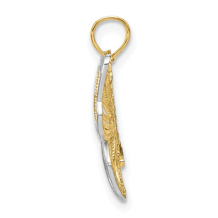 14k w/Rhodium Butterfly w/ White Beaded Wings Charm-K9237
