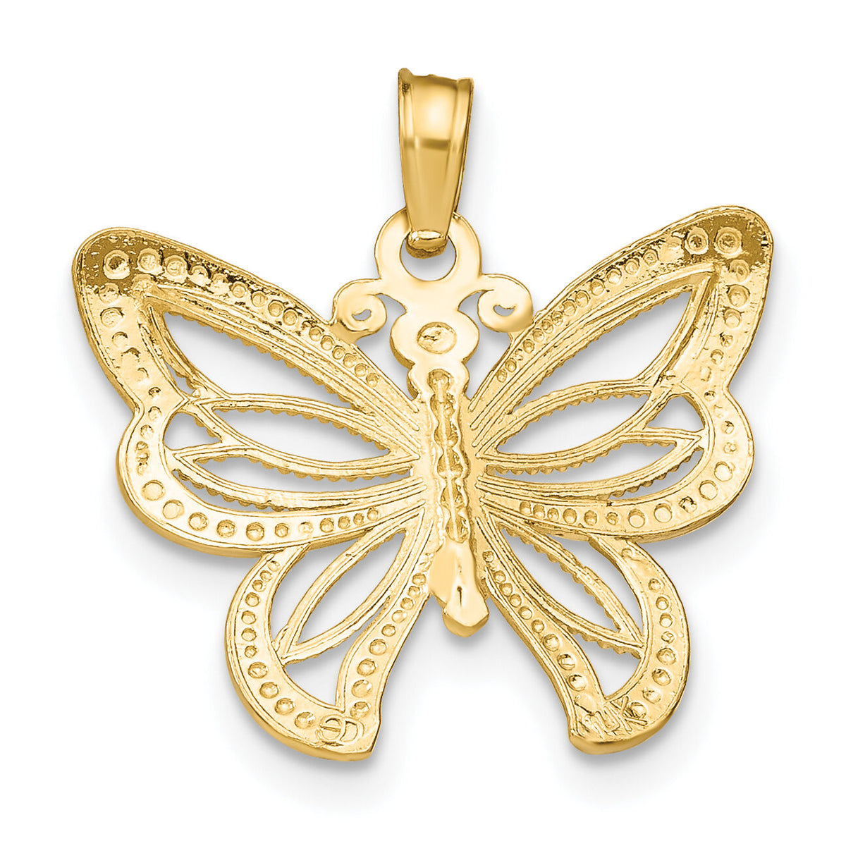 14k w/Rhodium Butterfly w/ White Beaded Wings Charm-K9237