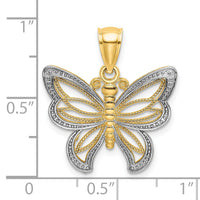 14k w/Rhodium Butterfly w/ White Beaded Wings Charm-K9237