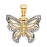 14k w/Rhodium Butterfly w/ White Beaded Wings Charm-K9237