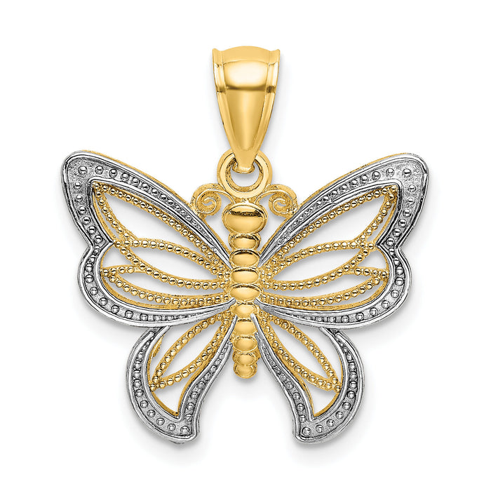 14k w/Rhodium Butterfly w/ White Beaded Wings Charm-K9237