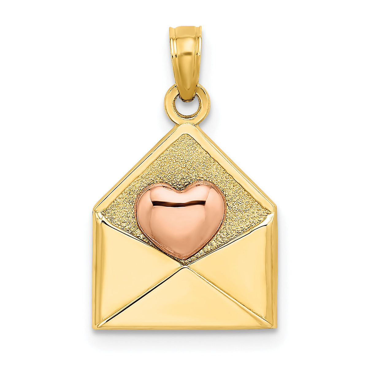 14k Rose and Yellow Gold 3-D XOXO Envelope Heart Charm-K9238