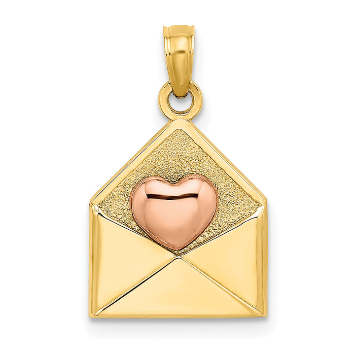 14k Rose and Yellow Gold 3-D XOXO Envelope Heart Charm-K9238