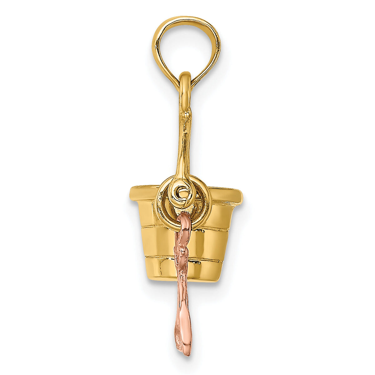 14K Rose and Yellow Gold 3-D Beach Bucket and Shovel Charm-K9239