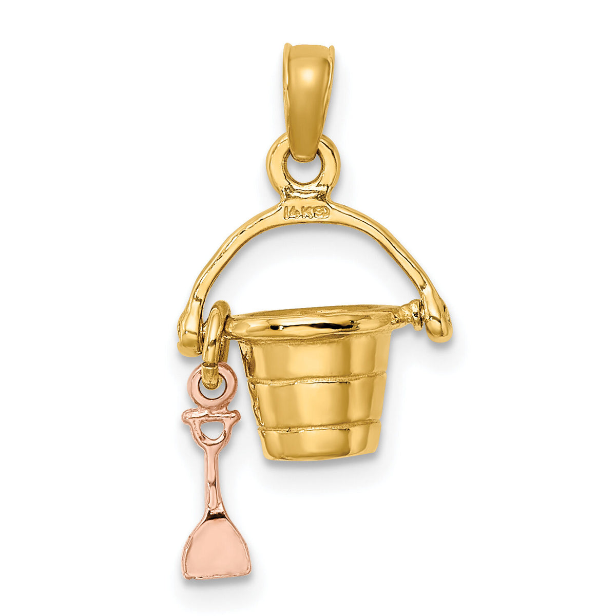 14K Rose and Yellow Gold 3-D Beach Bucket and Shovel Charm-K9239