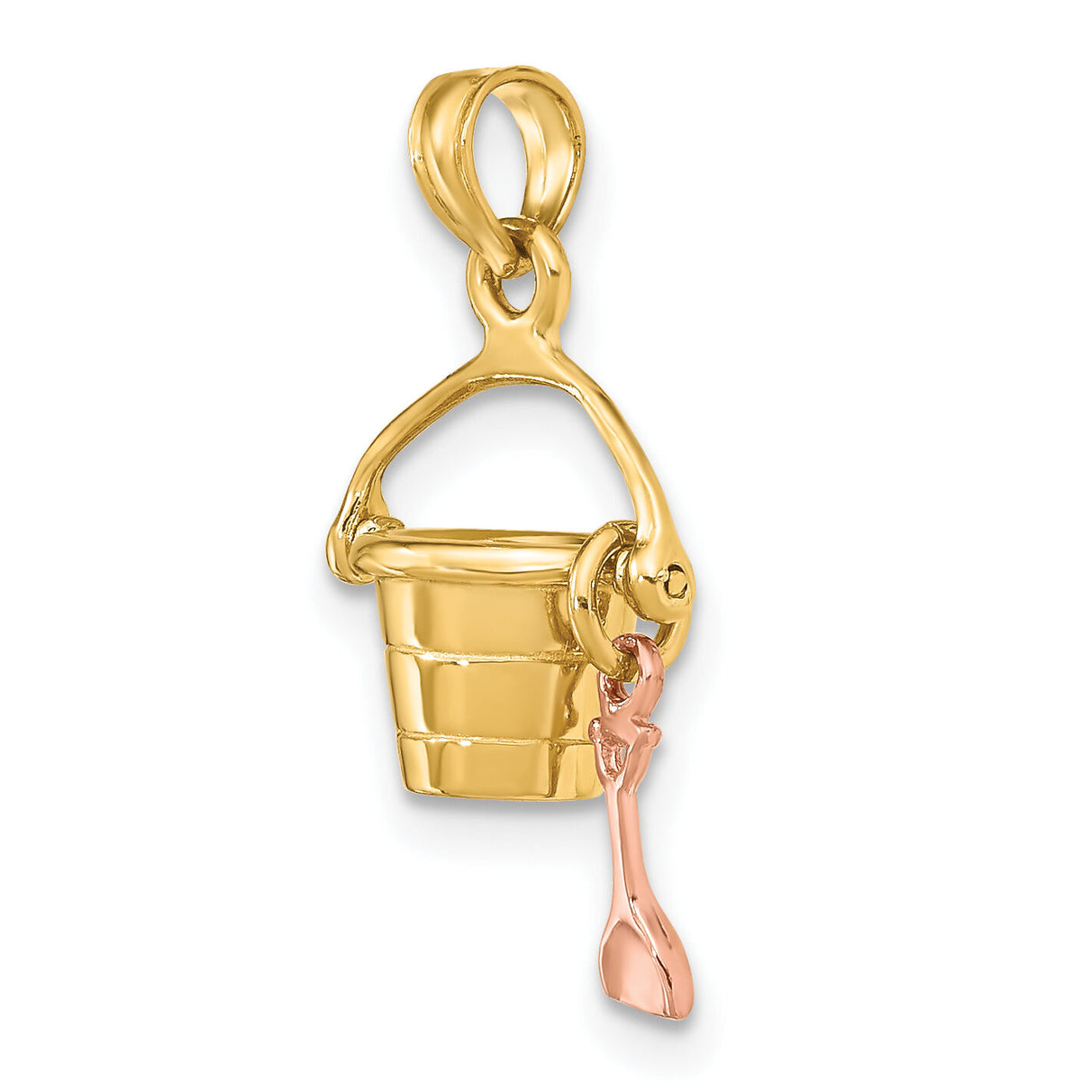 14K Rose and Yellow Gold 3-D Beach Bucket and Shovel Charm-K9239