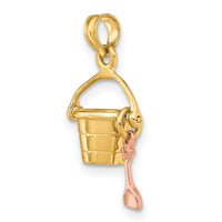 14K Rose and Yellow Gold 3-D Beach Bucket and Shovel Charm-K9239
