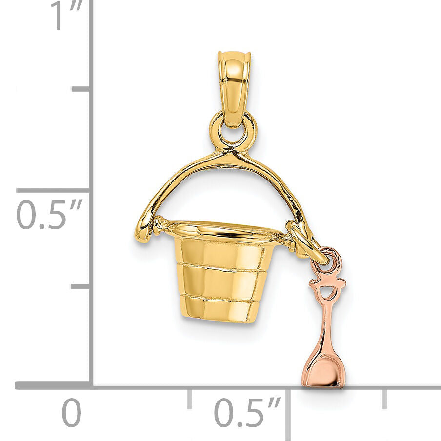 14K Rose and Yellow Gold 3-D Beach Bucket and Shovel Charm-K9239