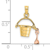 14K Rose and Yellow Gold 3-D Beach Bucket and Shovel Charm-K9239