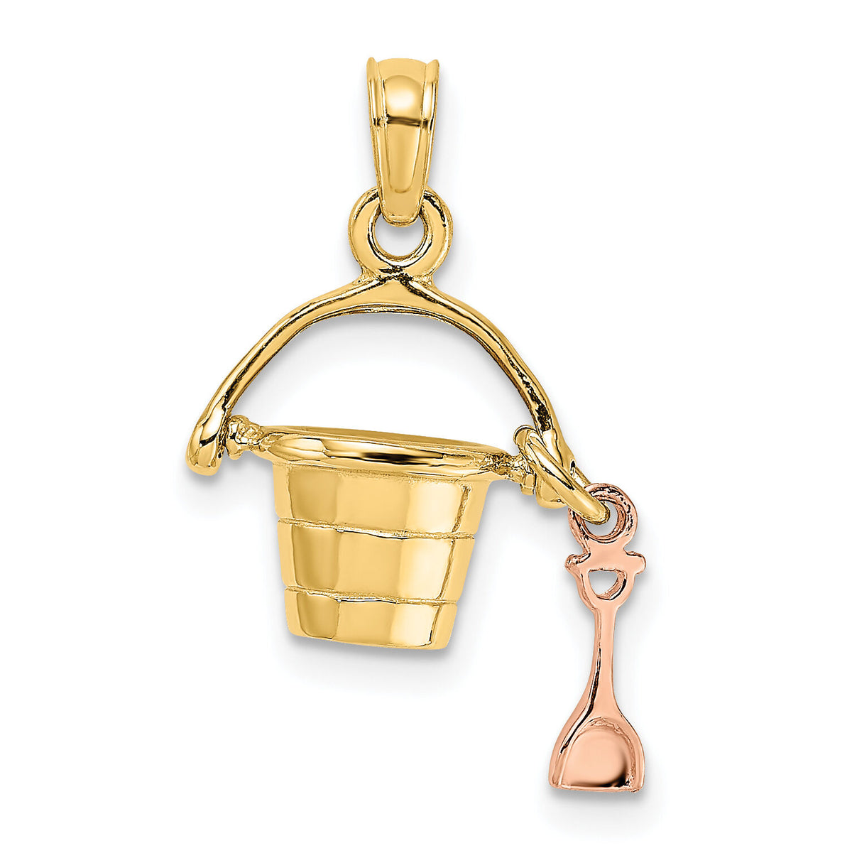 14K Rose and Yellow Gold 3-D Beach Bucket and Shovel Charm-K9239