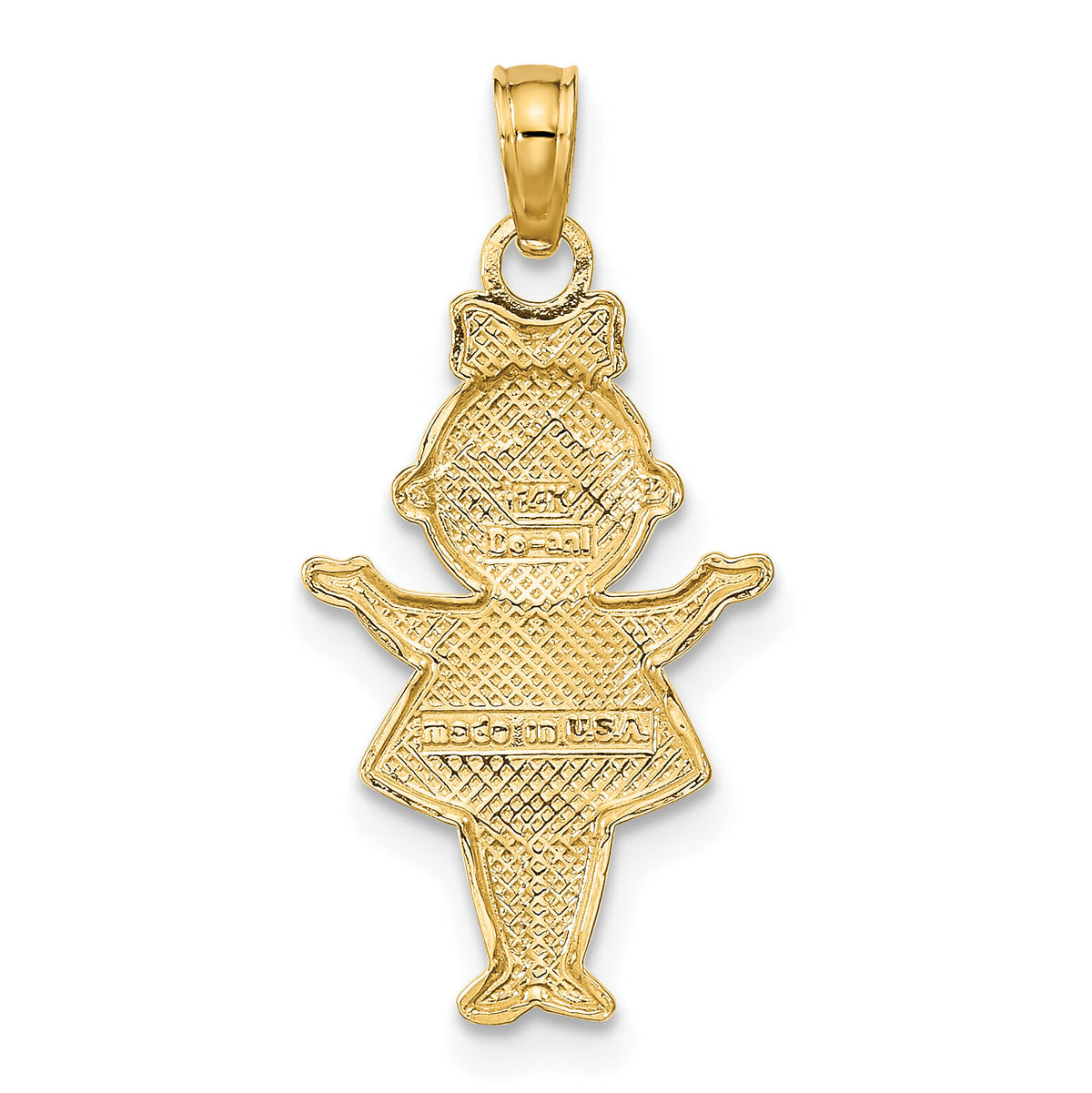 14K Textured w/Rhodium Girl Charm-K9244