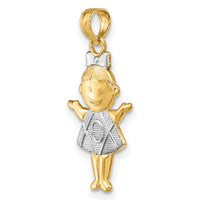14K Textured w/Rhodium Girl Charm-K9244