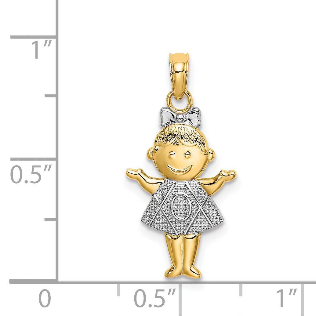 14K Textured w/Rhodium Girl Charm-K9244