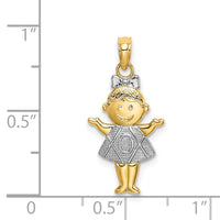 14K Textured w/Rhodium Girl Charm-K9244