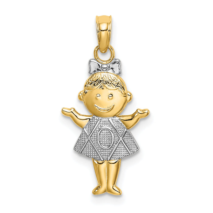 14K Textured w/Rhodium Girl Charm-K9244