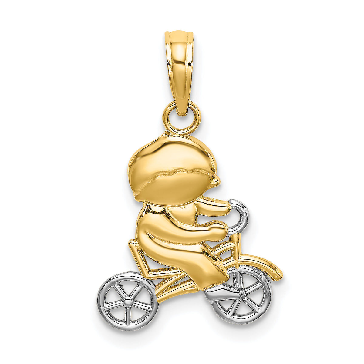 14k w/Rhodium Little Boy On Bicycle Charm-K9246