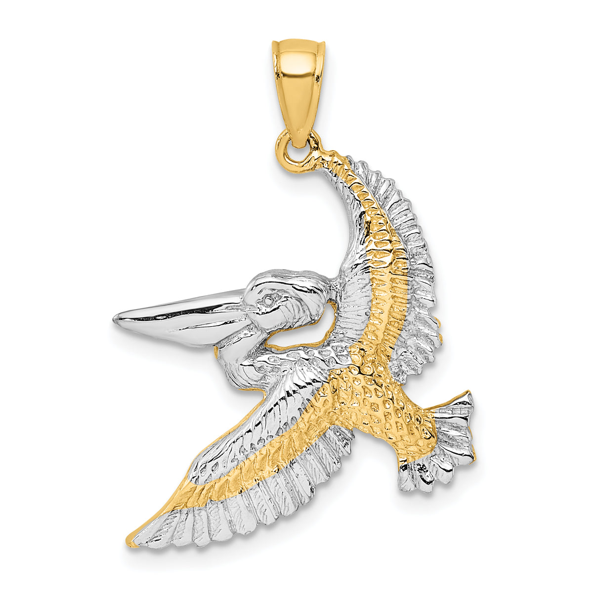 14K with White Rhodium Flying Pelican Charm-K9247