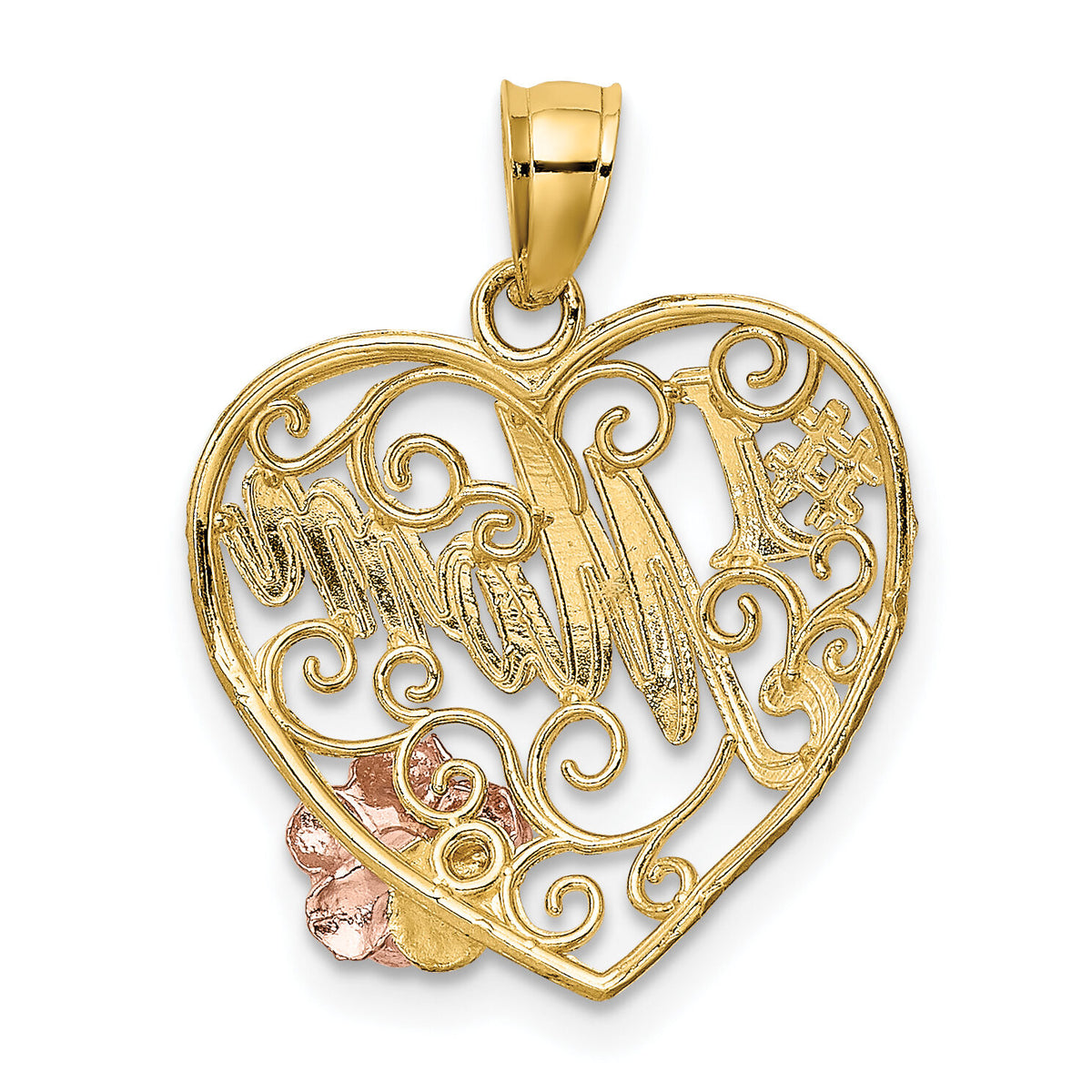 14k Two-tone w/White Rhodium #1 MOM Heart Charm-K9250
