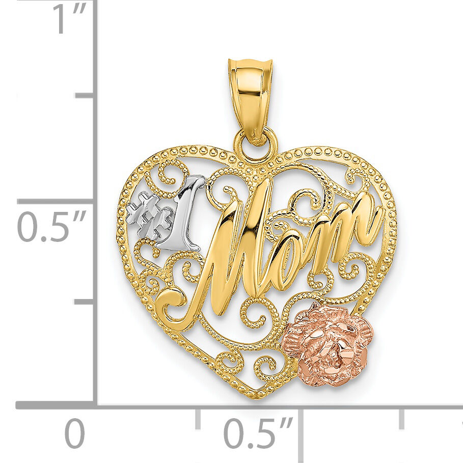 14k Two-tone w/White Rhodium #1 MOM Heart Charm-K9250