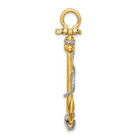 14K w/Rhodium 3-D Large Anchor w/Rope and Shackle Bail Charm-K9251