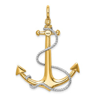 14K w/Rhodium 3-D Large Anchor w/Rope and Shackle Bail Charm-K9251