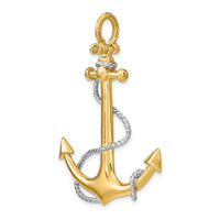 14K w/Rhodium 3-D Large Anchor w/Rope and Shackle Bail Charm-K9251