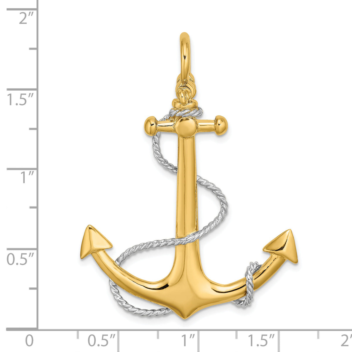 14K w/Rhodium 3-D Large Anchor w/Rope and Shackle Bail Charm-K9251