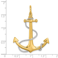 14K w/Rhodium 3-D Large Anchor w/Rope and Shackle Bail Charm-K9251