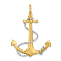 14K w/Rhodium 3-D Large Anchor w/Rope and Shackle Bail Charm-K9251