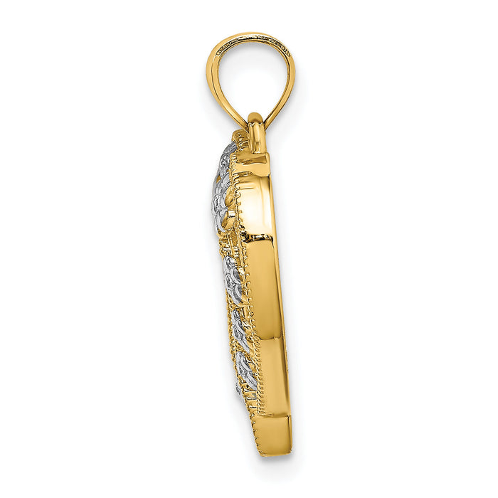 14k Two-Tone Textured Cut-Out Heart w/ Flowers Charm-K9252