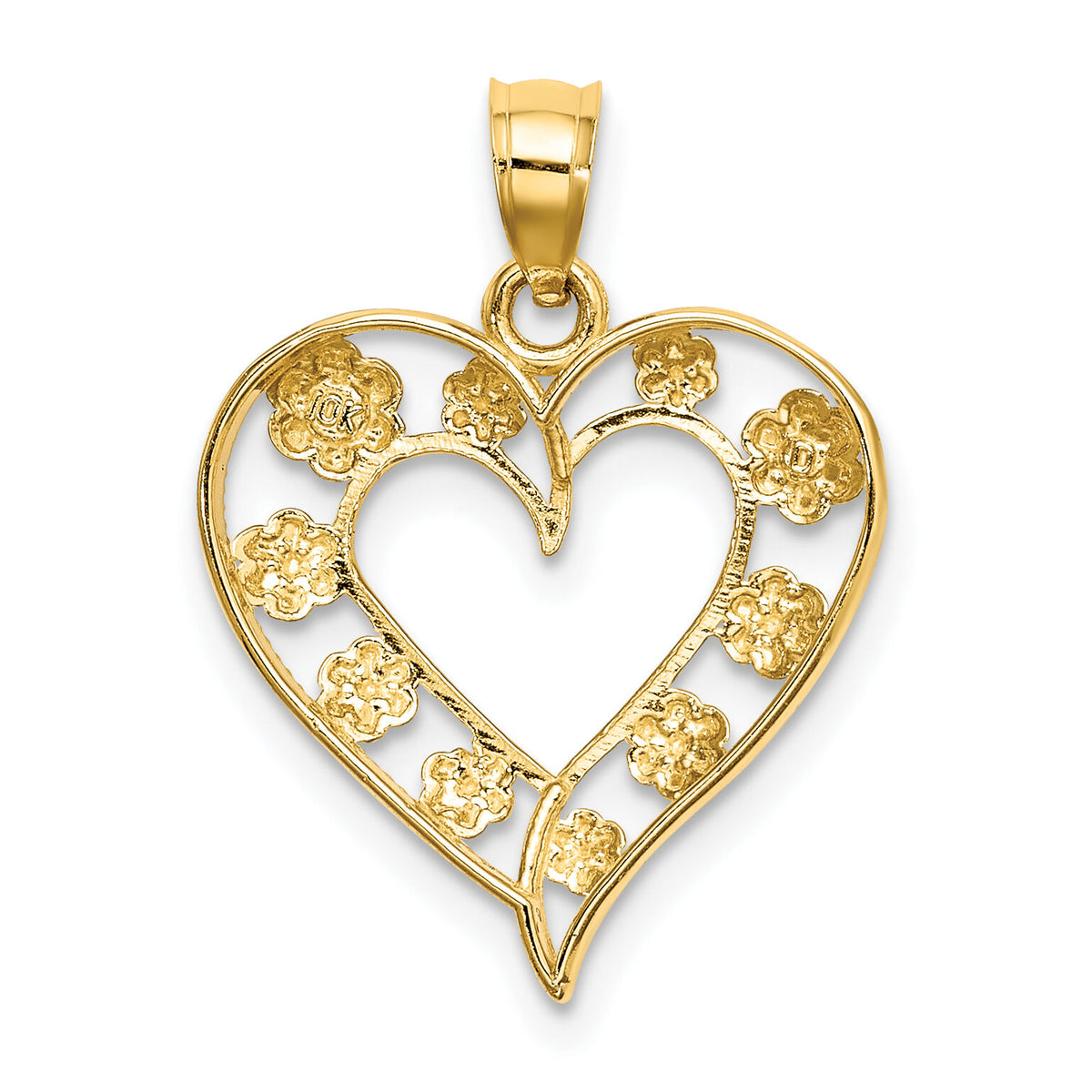 14k Two-Tone Textured Cut-Out Heart w/ Flowers Charm-K9252