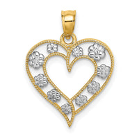 14k Two-Tone Textured Cut-Out Heart w/ Flowers Charm-K9252