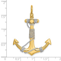 14K 3-D Large Anchor Wrapped Rope Charm Yellow Gold with Rhodium Plating-K9254
