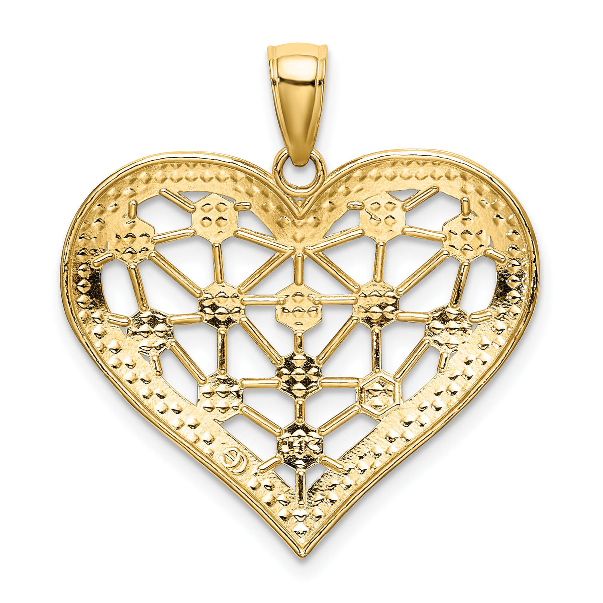 14k w/Rhodium Lattice Center Heart Charm-K9255
