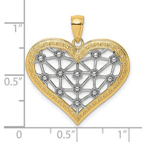 14k w/Rhodium Lattice Center Heart Charm-K9255