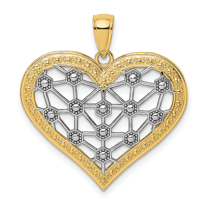 14k w/Rhodium Lattice Center Heart Charm-K9255