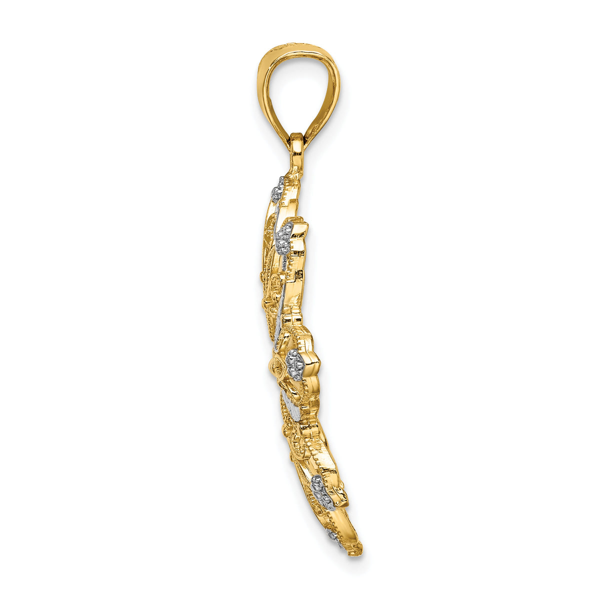 14K w/ Rhodium D/C Flower Charm-K9256