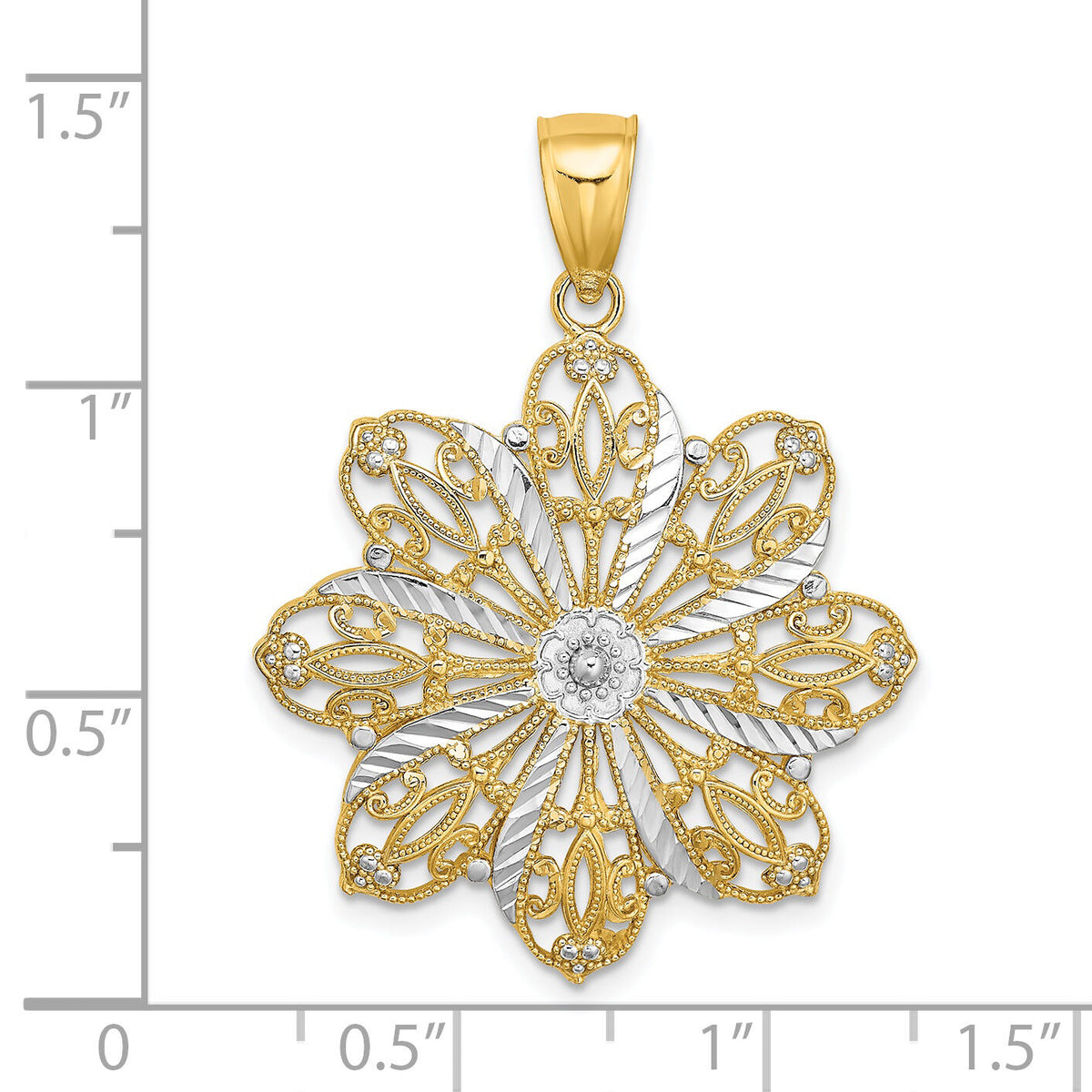 14K w/ Rhodium D/C Flower Charm-K9256