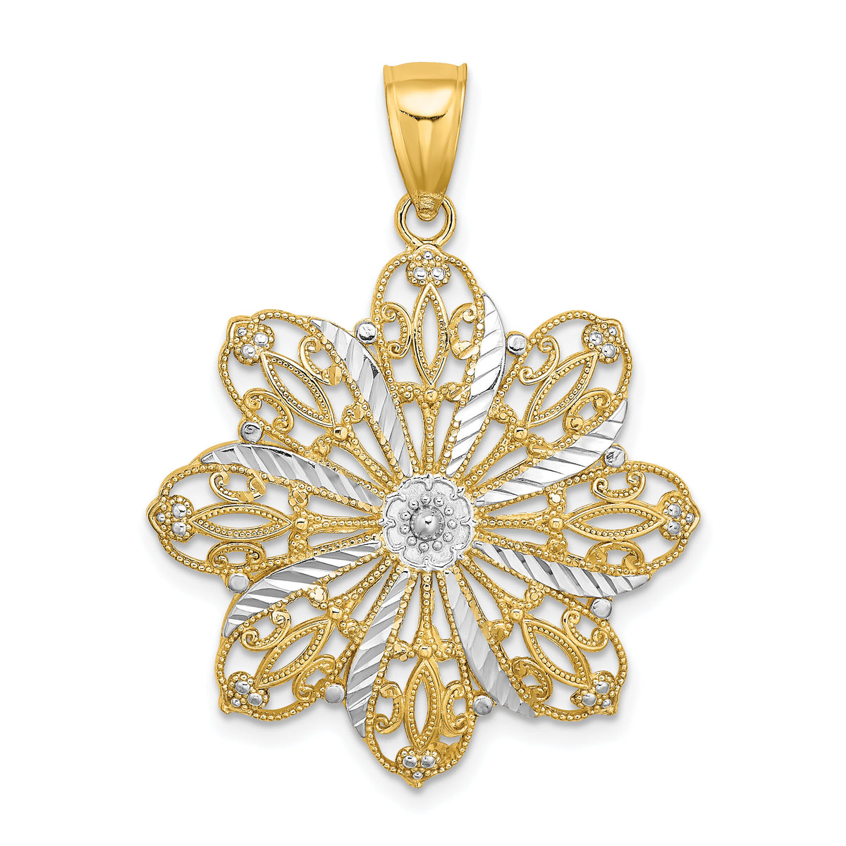 14K w/ Rhodium D/C Flower Charm-K9256