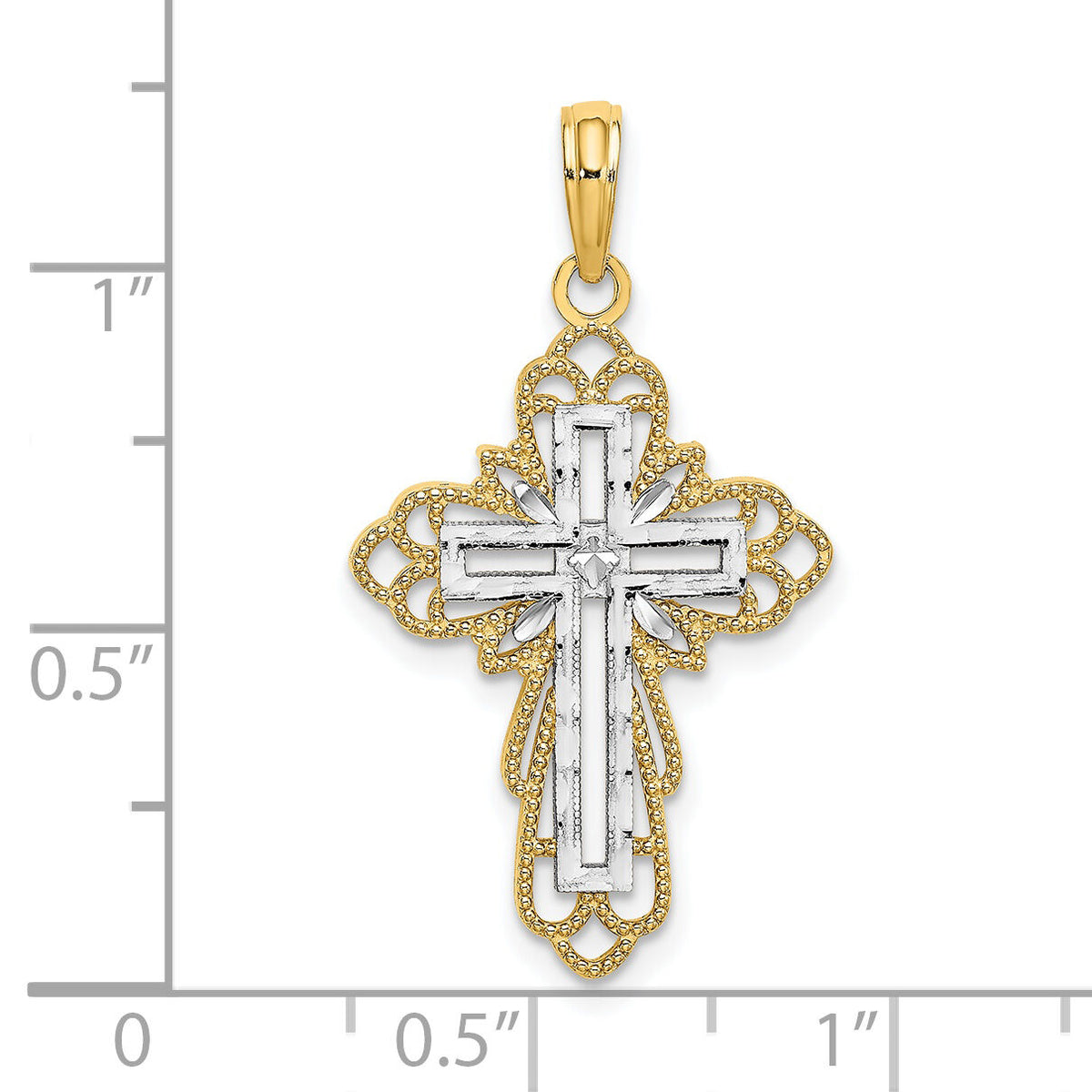 14K W/ Rhodium Lace Trim Cross Charm-K9259