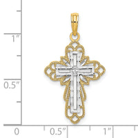 14K W/ Rhodium Lace Trim Cross Charm-K9259