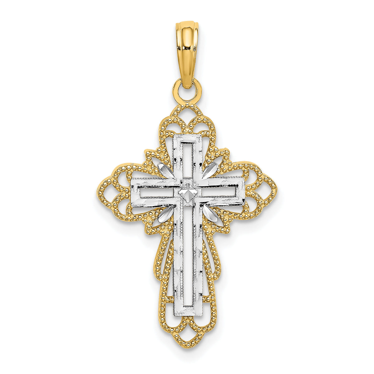 14K W/ Rhodium Lace Trim Cross Charm-K9259