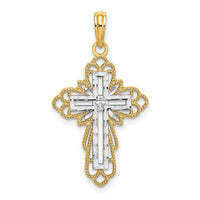 14K W/ Rhodium Lace Trim Cross Charm-K9259