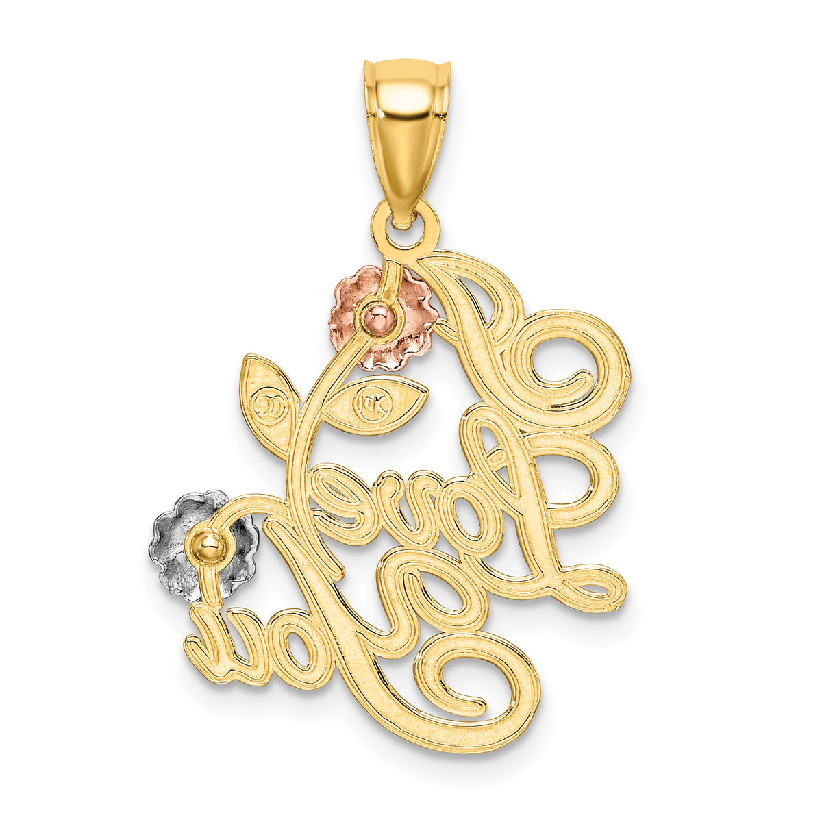 14k Two-tone w/White Rhodium I LOVE YOU w/Flowers Charm-K9261