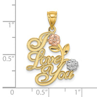 14k Two-tone w/White Rhodium I LOVE YOU w/Flowers Charm-K9261